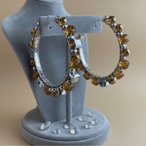 Sparkling Gold and Silver Crystal Hoop Earrings